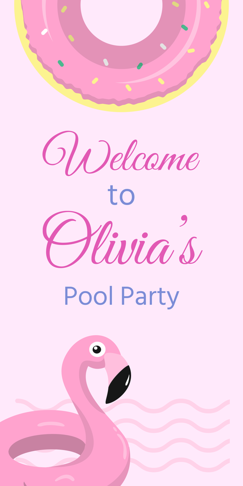 Flamingo Pool Float on a Pool Party Sign Template