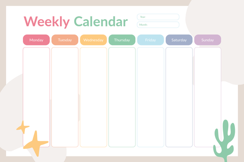 Pastel-Colored Weekly Planner Sign Template
