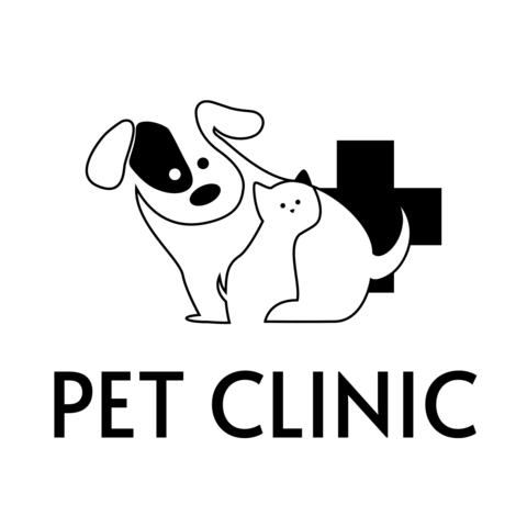 Pet Clinic Line Drawing Hugging Dog and Kitten Sign Template
