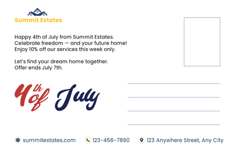 Colorful July 4th Patriotic Postcard Sign Template