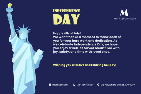 Statue of Liberty July 4th Postcard Sign Template