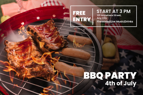July 4th BBQ Party Invitation Sign Template