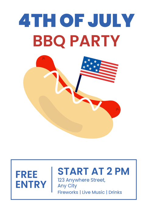 Festive July 4th BBQ Party Invitation Sign Template