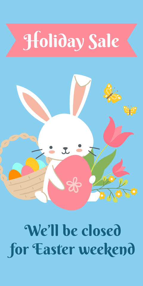 Cute Bunny Holding a Pink Egg Easter Sale Sign Template