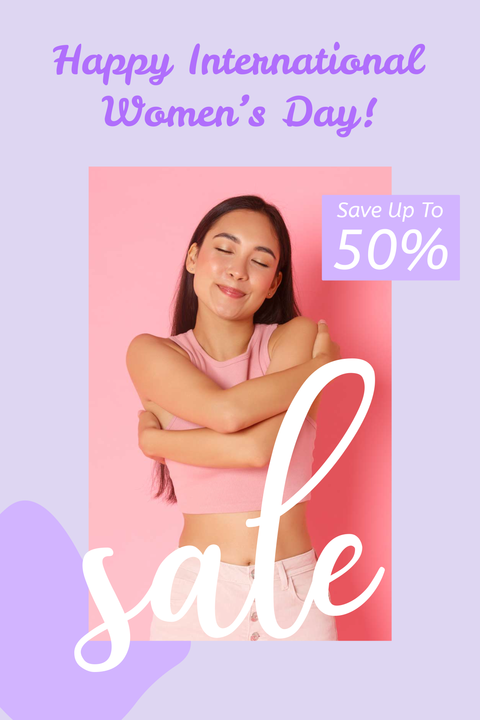 Smiling Girl Photo Women's Day 50% Off Sale Template