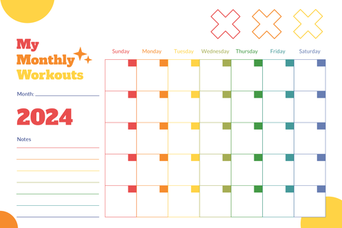 Rainbow-Colored My Monthly Workouts Planner Sign Template