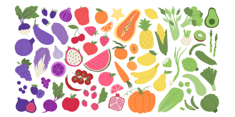 Rainbow Colored Fruits and Vegetables Illustrated Template