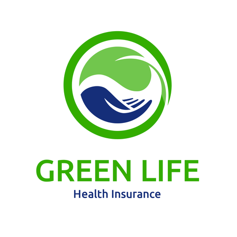 Green Life Leaf Hand Logo Health Insurance Sign Template