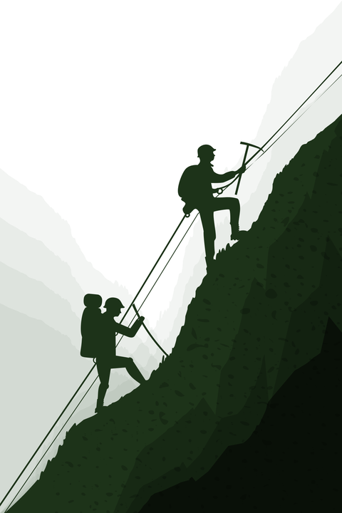 Two Hikers Rock Climbing On Mountain Sign Template