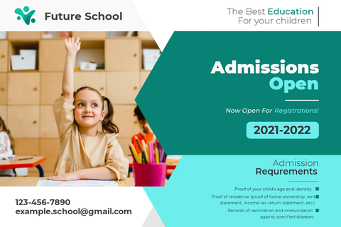 School Admissions Open With Schoolgirl Photo Sign Template