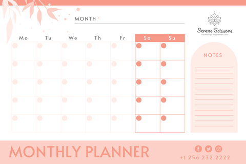Serene Scissors Beauty Monthly Planner Sign Template