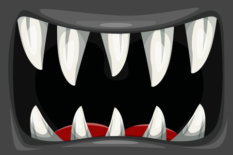 Illustrated Spooky Beast Fangs Halloween Sign Template