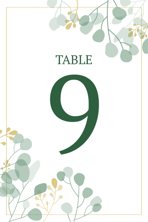 Elegant Table Number Nine Table Tent Sign Template