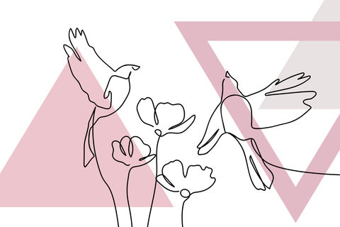 Minimalist Line Drawing of Birds and Flowers Template