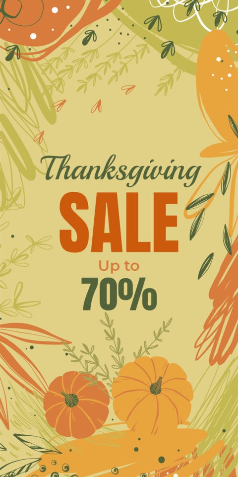 Thanksgiving Sale With Pumpkins and Leaves Sign Template