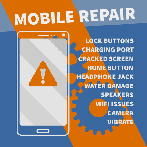 Blue and Orange Mobile Phone Repair Service Sign Template