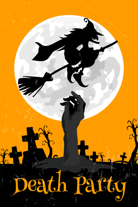 Witch Flying Over a Cemetery Halloween Sign Template