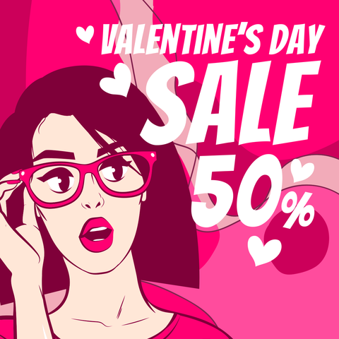 Illustrated Woman in Pink Valentine's Day Sale Sign Template