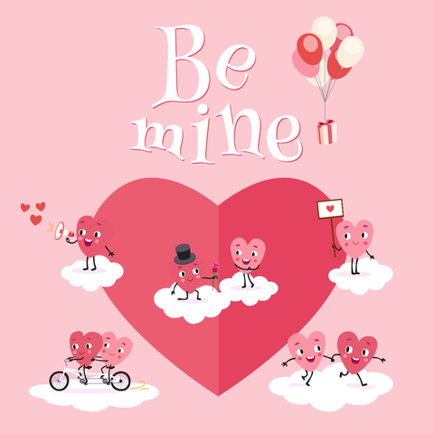 Cartoon Heart Icons With a Quote Valentine's Day Template