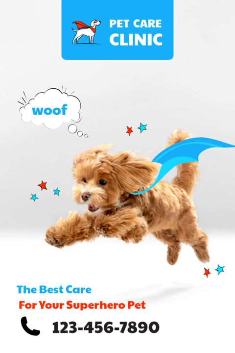 Pet Care Clinic With Superhero Dog Image Sign Template