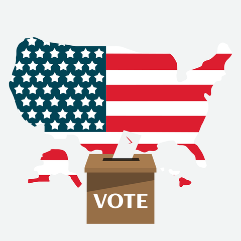 US Election Campaign Flag, Map and Ballot Box Sign Template
