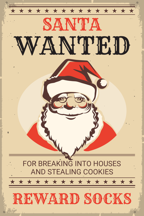 WANTED Santa Clause Reward Socks Sign Template
