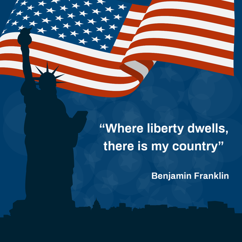 Blue-Themed Statue of Liberty and US Flag Quote Template