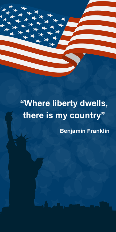 Blue-Themed Statue of Liberty and US Flag Quote Template