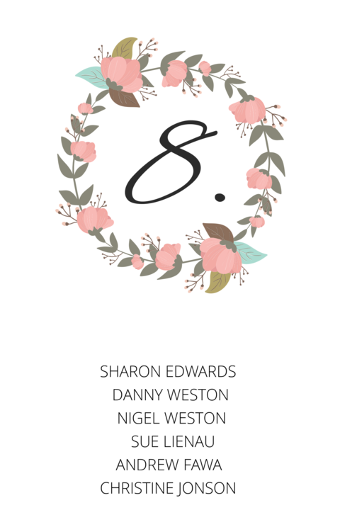 Decorative Table 8 Seating List Wedding Sign Template