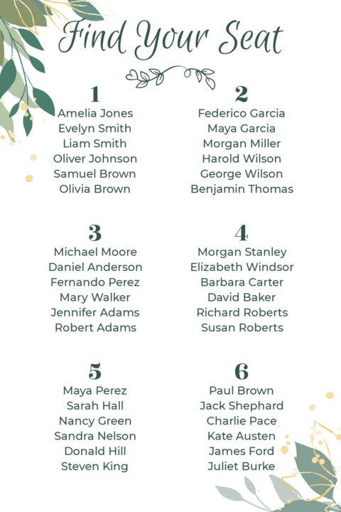 Wedding Seating Chart Template