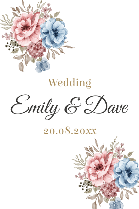 Couple Names Wedding Date With Floral Combo Sign Template