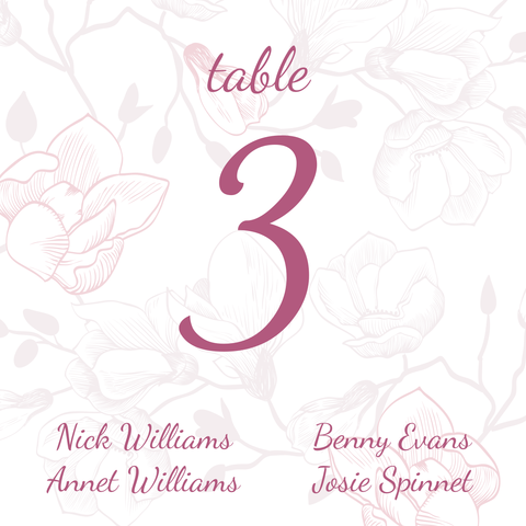 Floral Wedding Table Number With Guest Names Sign Template