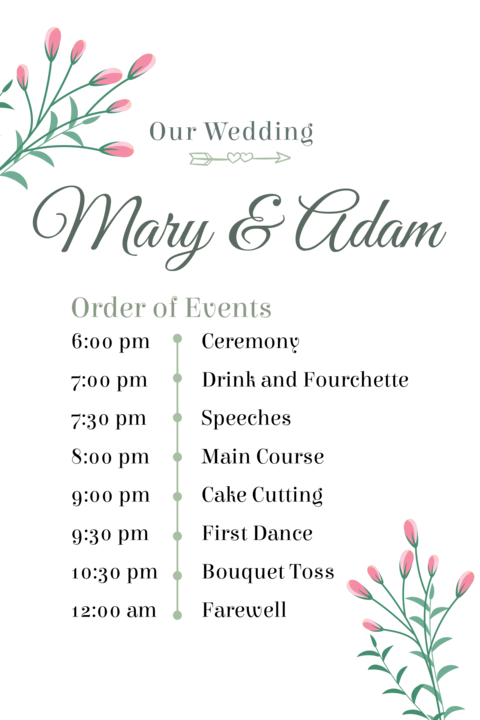 Floral-Themed Wedding Timeline Sign Template