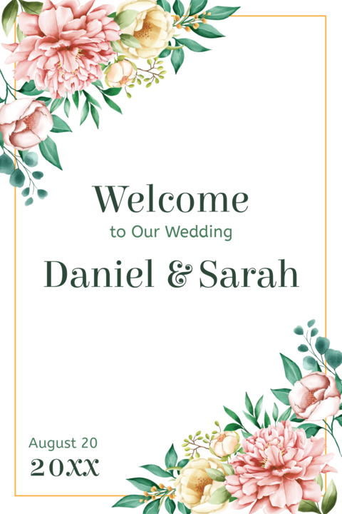 Pink and Green Floral Welcome to Our Wedding Sign Template