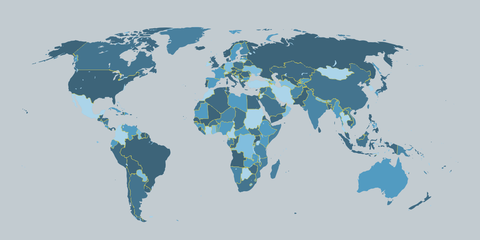 World Map in Blue Shades Sign Template