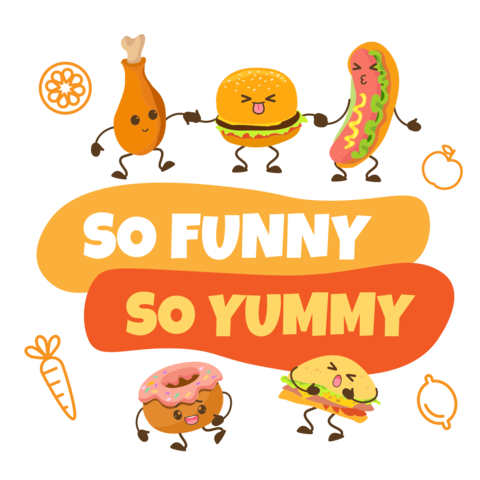Funny Yummy Food Characters Restaurant Sign Template